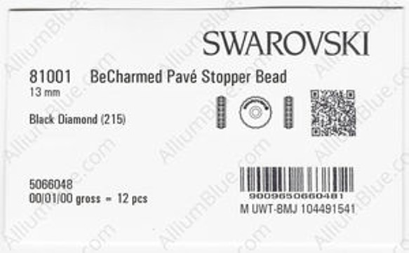 【スワロフスキー#81001】1粒 BeCharmed Pavé Stopper 13mm CE Silver / Bl 3枚目の画像