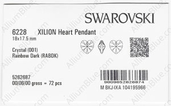 【スワロフスキー#6228】1粒 XILION Heart ペンダント 18x17.5mm クリスタル レインボー ダー 3枚目の画像