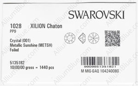 【スワロフスキー#1028】1440粒 XILION チャトン PP9 クリスタル メタリック サンシャイン (001M 3枚目の画像