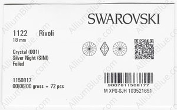 【スワロフスキー#1122】72粒 リボリ 18mm クリスタル シルバー ナイト (001SINI) F 3枚目の画像