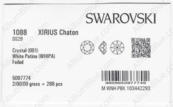 【スワロフスキー#1088】288粒 XIRIUS チャトン SS29 クリスタル ホワイト パティナ (001WHIP 3枚目の画像