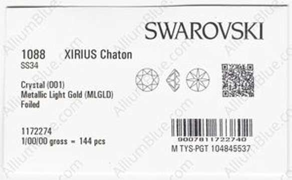 【スワロフスキー#1088】72粒 XIRIUS チャトン SS34 クリスタル メタリック ライト ゴールド (001 3枚目の画像