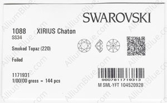 【スワロフスキー#1088】144粒 XIRIUS チャトン SS34 スモークトパーズ (220) F 3枚目の画像
