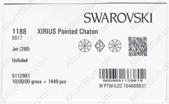 【スワロフスキー#1188】1440粒 XIRIUS 尖ったチャトン SS17 ジェット (280) 裏面にホイル無し 3枚目の画像