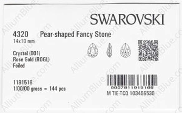 【スワロフスキー#4320】144粒 Pear-shaped 14x10mm クリスタル ゴールド ローズ (001RO 3枚目の画像
