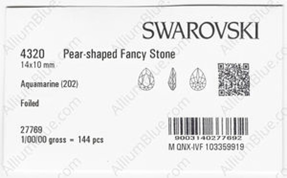 【スワロフスキー#4320】144粒 Pear-shaped 14x10mm アクアマリン (202) F 3枚目の画像