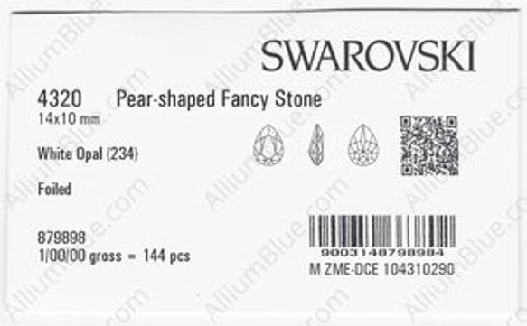 【スワロフスキー#4320】72粒 Pear-shaped 14x10mm ホワイトオパール (234) F 3枚目の画像