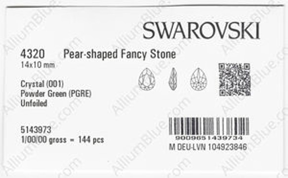 【スワロフスキー#4320】144粒 Pear-shaped 14x10mm クリスタル パウダー グリーン (001P 3枚目の画像