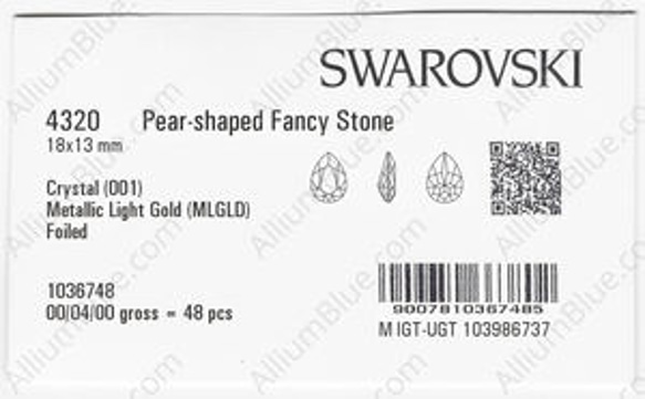 【スワロフスキー#4320】48粒 Pear-shaped 18x13mm クリスタル メタリック ライト ゴールド ( 3枚目の画像