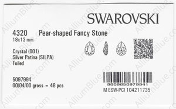 【スワロフスキー#4320】24粒 Pear-shaped 18x13mm クリスタル シルバー パティナ (001SI 3枚目の画像