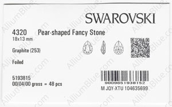 【スワロフスキー#4320】48粒 Pear-shaped 18x13mm グラファイト (253) F 3枚目の画像