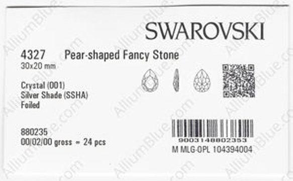 【スワロフスキー#4327】24粒 Pear-shaped 30x20mm クリスタル シルバー シェイド (001SS 3枚目の画像