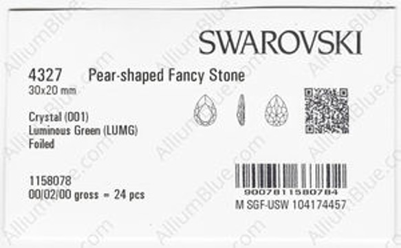 【スワロフスキー#4327】24粒 Pear-shaped 30x20mm クリスタル ルミナス グリーン (001LU 3枚目の画像