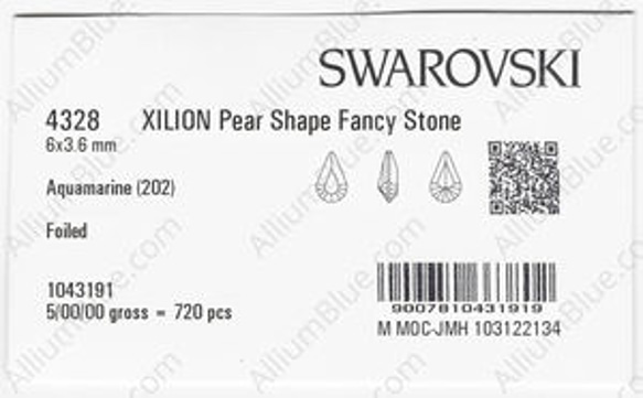 【スワロフスキー#4328】720粒 XILION Pear Shape 6x3.6mm アクアマリン (202) F 3枚目の画像