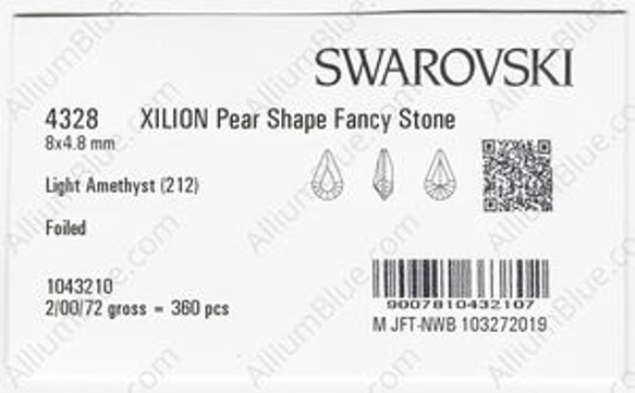 【スワロフスキー#4328】360粒 XILION Pear Shape 8x4.8mm ライトアメジスト (212) 3枚目の画像