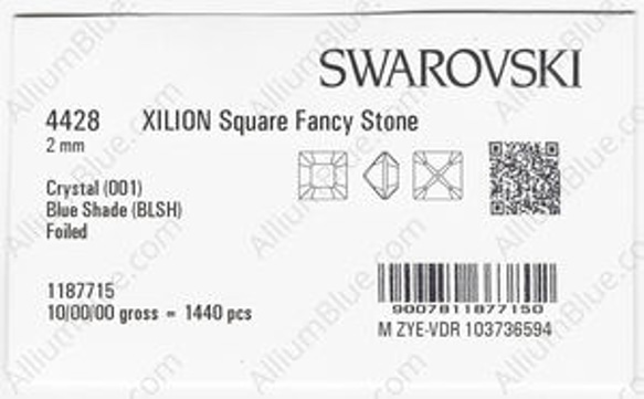【スワロフスキー#4428】1440粒 XILION Square 2mm クリスタル ブルーシェード (001BLSH 3枚目の画像