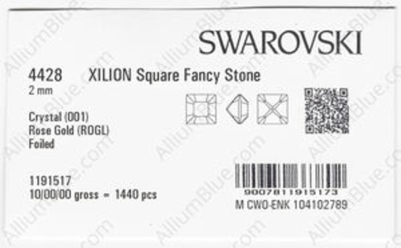 【スワロフスキー#4428】1440粒 XILION Square 2mm クリスタル ゴールド ローズ (001ROG 3枚目の画像