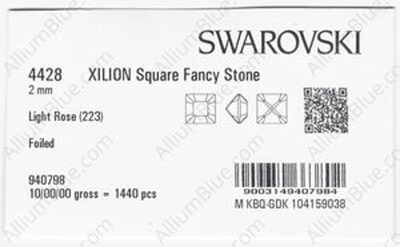 【スワロフスキー#4428】1440粒 XILION Square 2mm ライトローズ (223) F 3枚目の画像