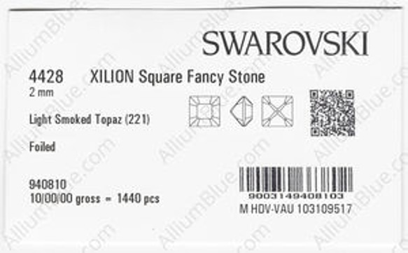 【スワロフスキー#4428】1440粒 XILION Square 2mm ライトスモークトパーズ (221) F 3枚目の画像