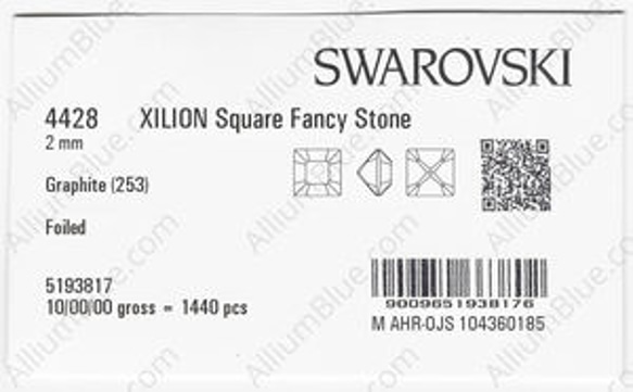 【スワロフスキー#4428】720粒 XILION Square 2mm グラファイト (253) F 3枚目の画像