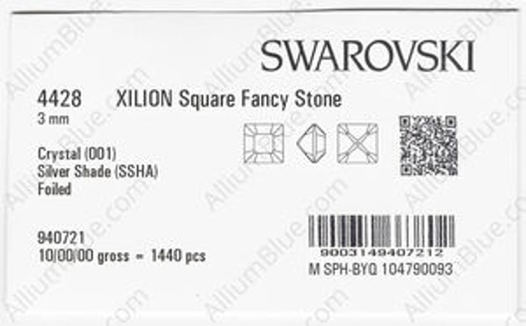 【スワロフスキー#4428】720粒 XILION Square 3mm クリスタル シルバー シェイド (001SSH 3枚目の画像