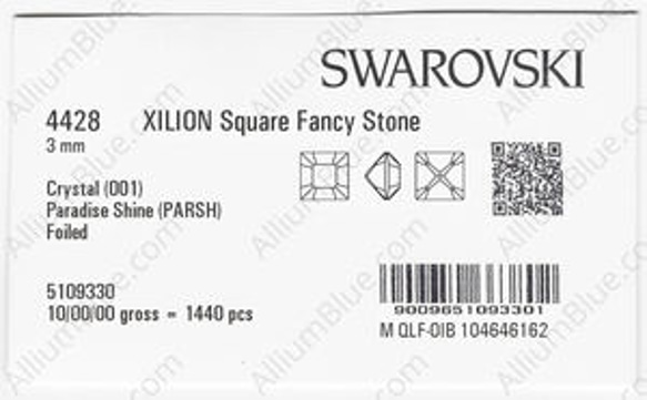 【スワロフスキー#4428】720粒 XILION Square 3mm クリスタル パラダイ スシャイン (001PA 3枚目の画像
