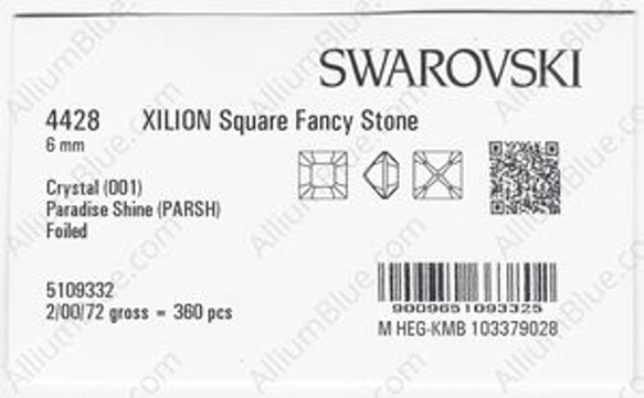 【スワロフスキー#4428】360粒 XILION Square 6mm クリスタル パラダイ スシャイン (001PA 3枚目の画像