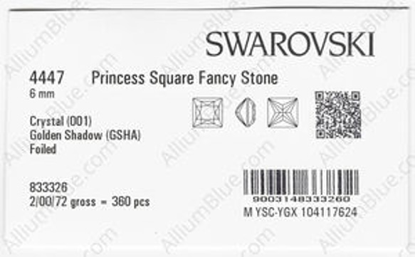 【スワロフスキー#4447】360粒 Princess Square 6mm クリスタル ゴールデン シャドー (001 3枚目の画像