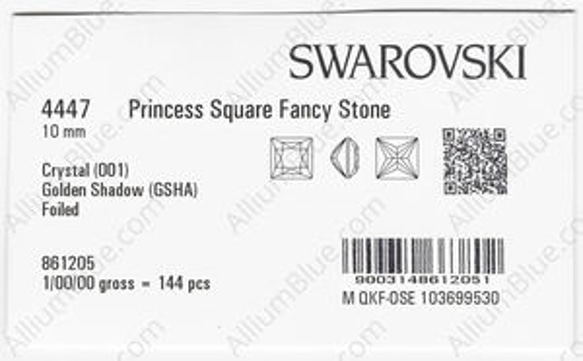 【スワロフスキー#4447】144粒 Princess Square 10mm クリスタル ゴールデン シャドー (00 3枚目の画像