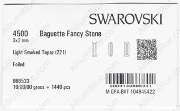 【スワロフスキー#4500】720粒 Baguette 3x2mm ライトスモークトパーズ (221) F 3枚目の画像
