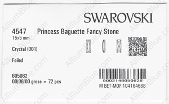 【スワロフスキー#4547】72粒 Princess Baguette 15x5mm クリスタル F 3枚目の画像