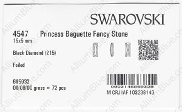 【スワロフスキー#4547】72粒 Princess Baguette 15x5mm ブラックダイアモンド (215) 3枚目の画像