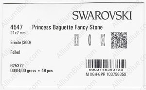 【スワロフスキー#4547】48粒 Princess Baguette 21x7mm エリナイト (360) F 3枚目の画像