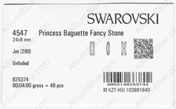 【スワロフスキー#4547】48粒 Princess Baguette 24x8mm ジェット (280) 裏面にホイル 3枚目の画像