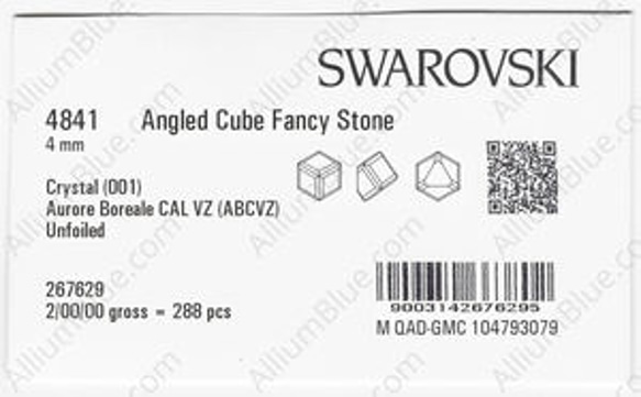 【スワロフスキー#4841】144粒 Angled Cube 4mm クリスタル AB CAL VZ (001ABCVZ 3枚目の画像