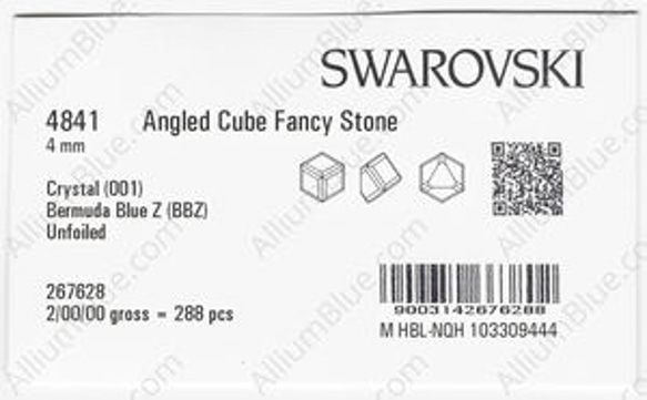 【スワロフスキー#4841】288粒 Angled Cube 4mm クリスタル・バームダ・ブル Z (001BBZ) 3枚目の画像