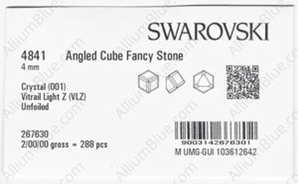 【スワロフスキー#4841】144粒 Angled Cube 4mm クリスタル・ビトレール・リト Z (001VLZ) 3枚目の画像