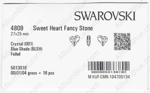 【スワロフスキー#4809】16粒 Sweet Heart 27x25mm クリスタル ブルーシェード (001BLSH 3枚目の画像