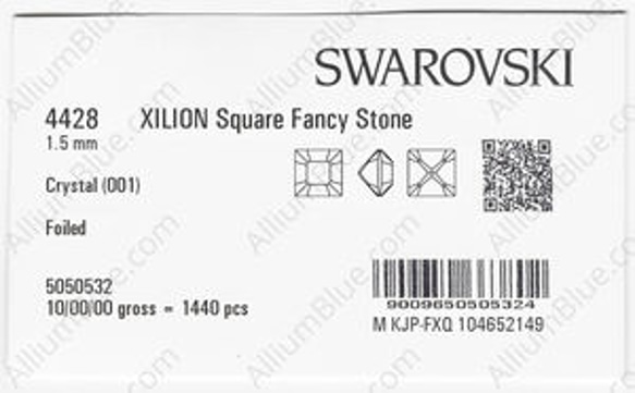 【スワロフスキー#4428】1440粒 XILION Square 1.5mm クリスタル F 3枚目の画像