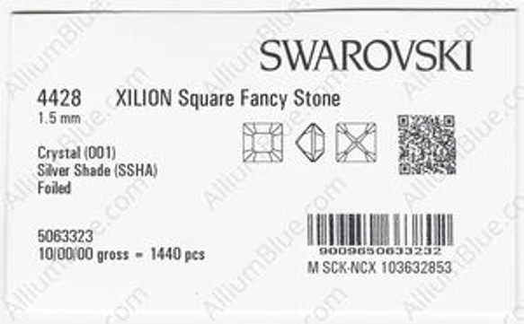 【スワロフスキー#4428】720粒 XILION Square 1.5mm クリスタル シルバー シェイド (001S 3枚目の画像