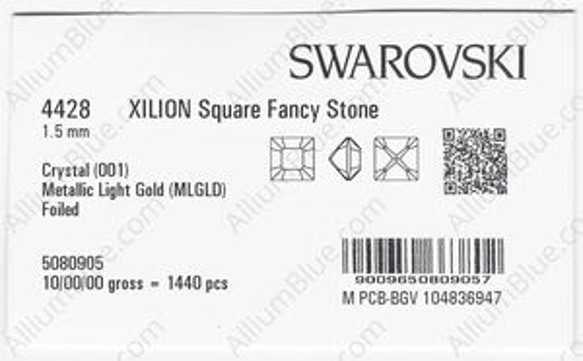 【スワロフスキー#4428】720粒 XILION Square 1.5mm クリスタル メタリック ライト ゴールド 3枚目の画像