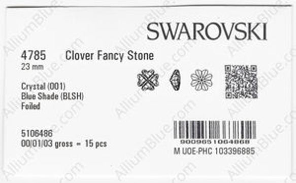 【スワロフスキー#4785】15粒 Clover 23mm クリスタル ブルーシェード (001BLSH) F 3枚目の画像