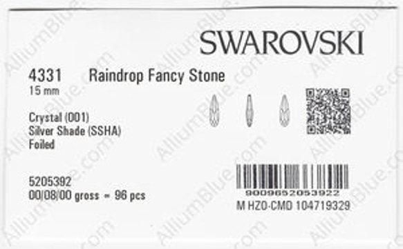 【スワロフスキー#4331】96粒 Raindrop 15mm クリスタル シルバー シェイド (001SSHA) F 3枚目の画像