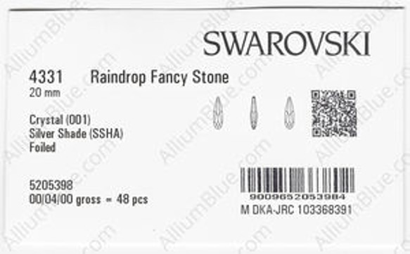 【スワロフスキー#4331】24粒 Raindrop 20mm クリスタル シルバー シェイド (001SSHA) F 3枚目の画像