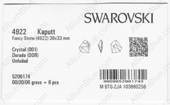 【スワロフスキー#4922】6粒 Kaputt (Signed) 38x33mm クリスタル ドラド (001DOR) 3枚目の画像