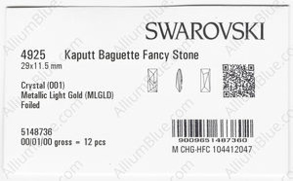 【スワロフスキー#4925】12粒 Kaputt Baguette 29x11.5mm クリスタル メタリック ライト 3枚目の画像