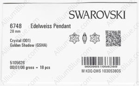 【スワロフスキー#6748】18粒 Edelweiss ペンダント 28mm クリスタル ゴールデン シャドー (001 3枚目の画像