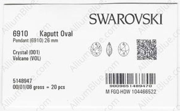 【スワロフスキー#6910】20粒 Kaputt Oval (Signed) ペンダント 26mm クリスタル ヴォルカ 3枚目の画像