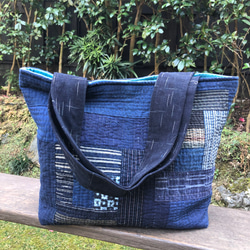 古布藍染パッチワークキルトのトートバッグ トートバッグ 自然堂 通販