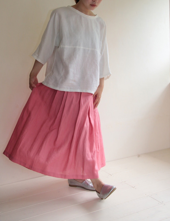 ピンク麻のロングスカート 2枚目の画像